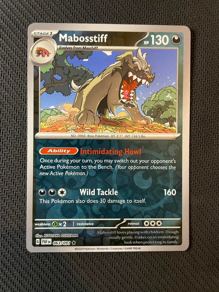 Mabosstiff 063/091 Rare Reverse Holo Paldean Fates Packfresh, Ophalen of Verzenden, Zo goed als nieuw