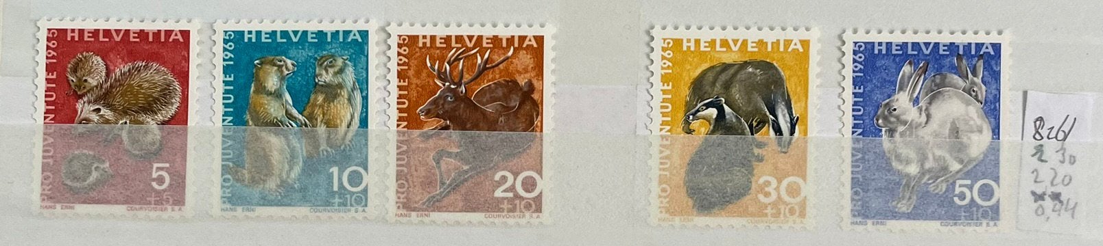 5 postzegels Zwitserland; dieren in het wild 1, Ophalen of Verzenden