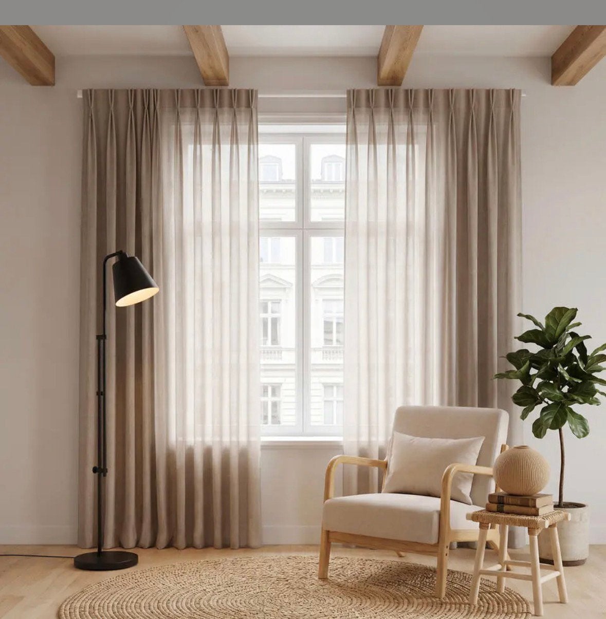 Nieuwe Inbetweens beige linnenlook - diverse maten, Beige, Nieuw, Ophalen of Verzenden, Lichtdoorlatend