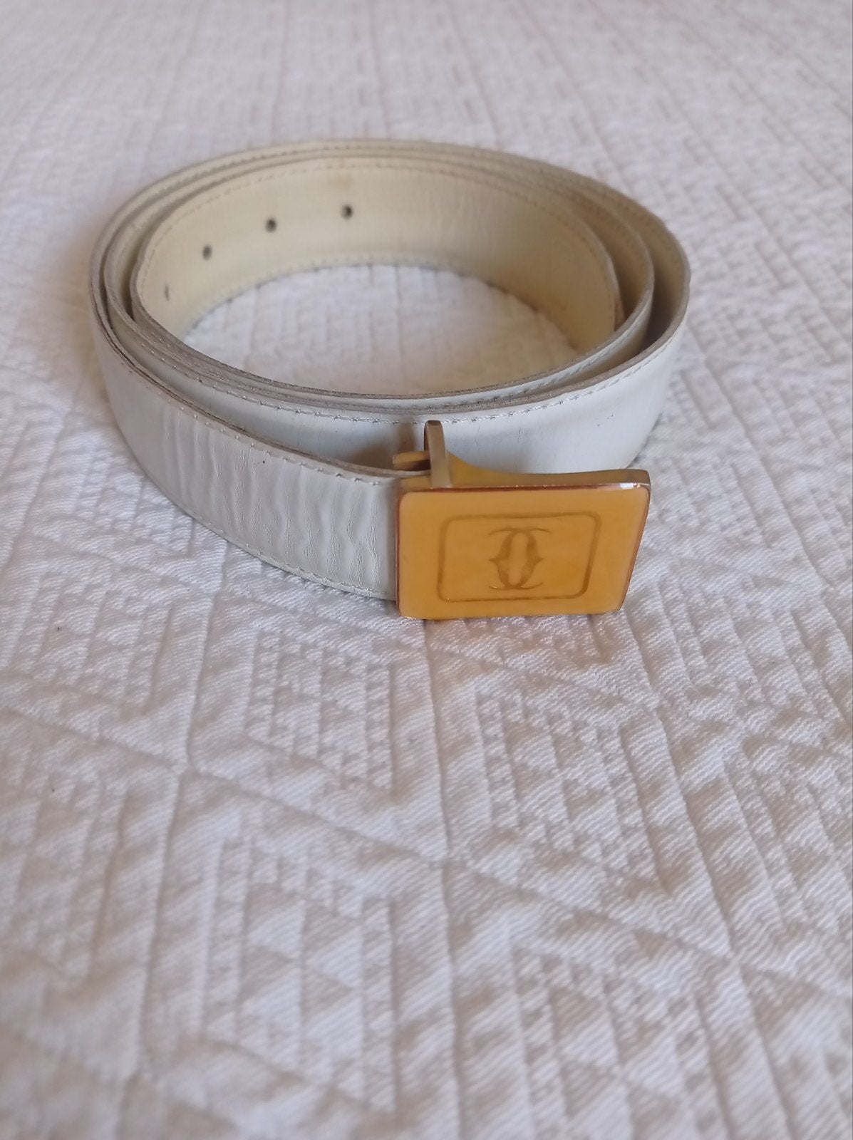 Vintage Cartier Must de Cartier roomwitte riem, 100 cm of meer, Wit, Cartier, Heupriem