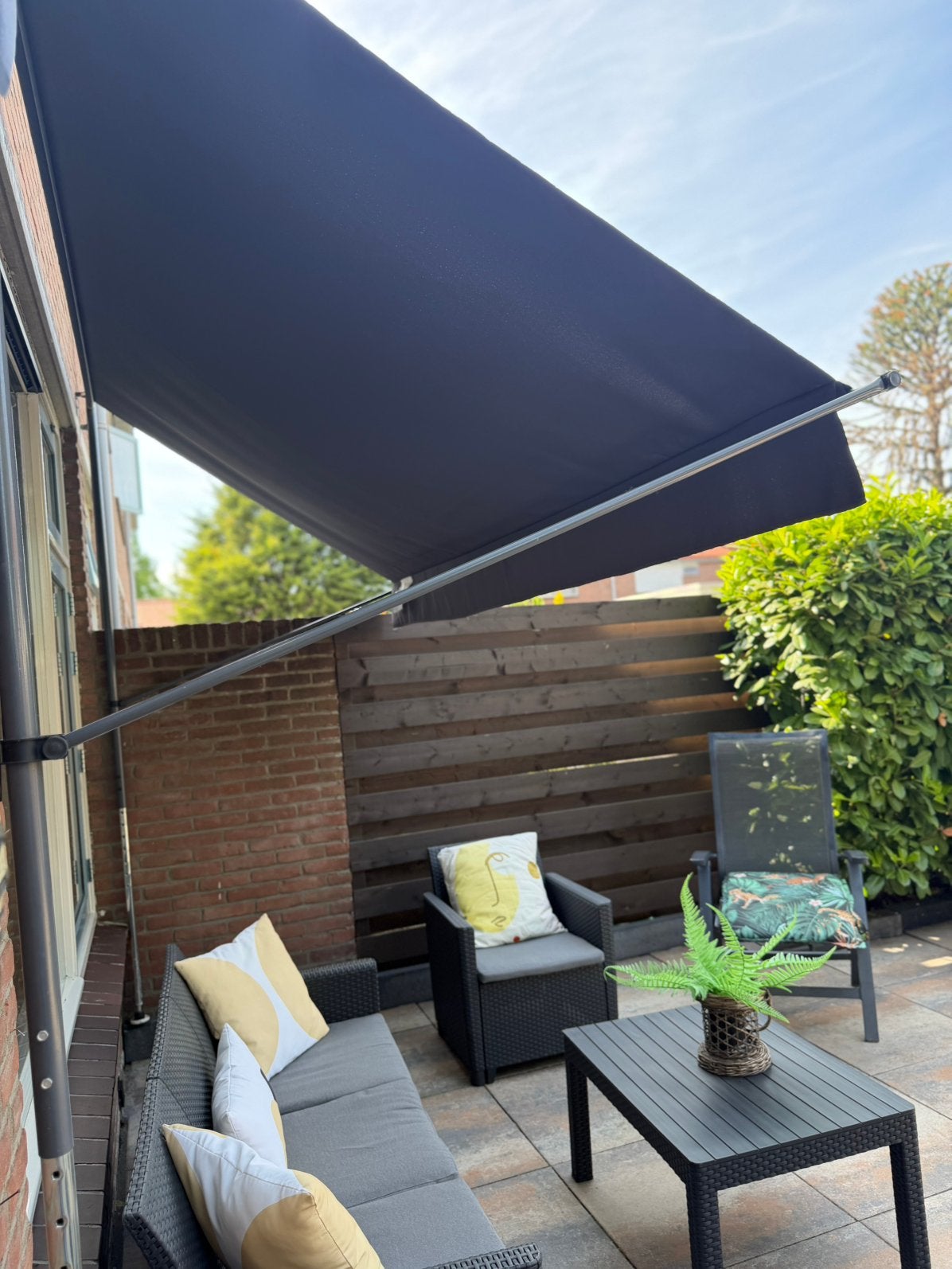 Antraciet uitvalscherm voor terras of balkon, Tuin en Terras, Zonneschermen, Gebruikt, Ophalen of Verzenden, 150 tot 300 cm, 250 cm tot 450 cm