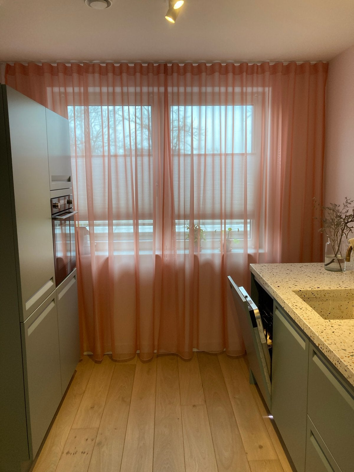 Voile gordijnen roze transparant, wave, label 65, Huis en Inrichting, Ophalen, Roze, Gordijn, Loodveter