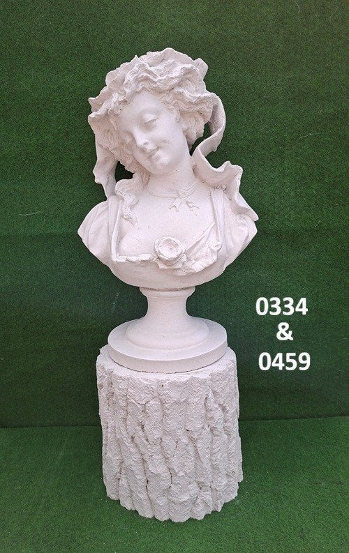 Borstbeeld vrouw met zuil boomstam laag. nr 0334 & 0459., Tuin en Terras, Ophalen, Nieuw, Steen, Abstract beeld