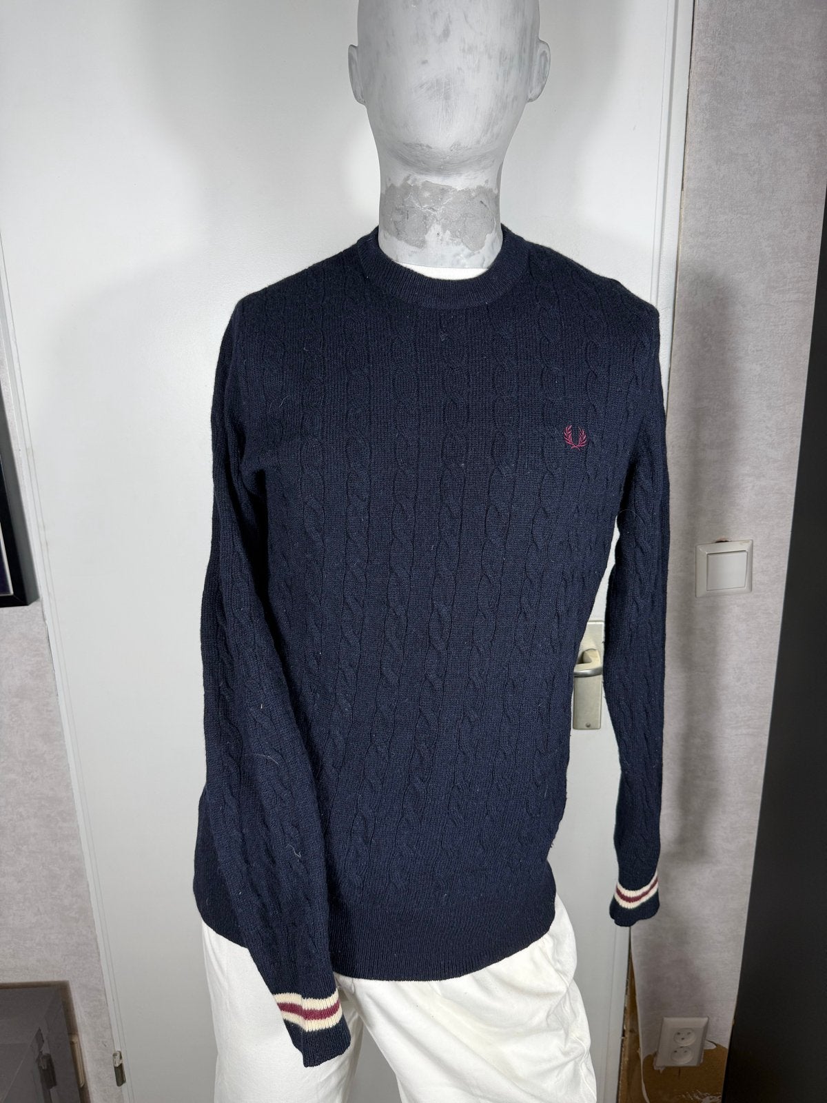 Fred Perry Lamswollen Trui - Heerlijk voor thuis, Ophalen of Verzenden, Gedragen, Maat 52/54 (L), Blauw