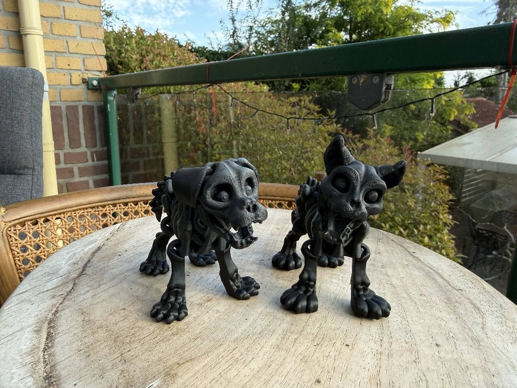 3D geprinte skelet hond en kat beweegbaar zwart, Verzenden, Nieuw
