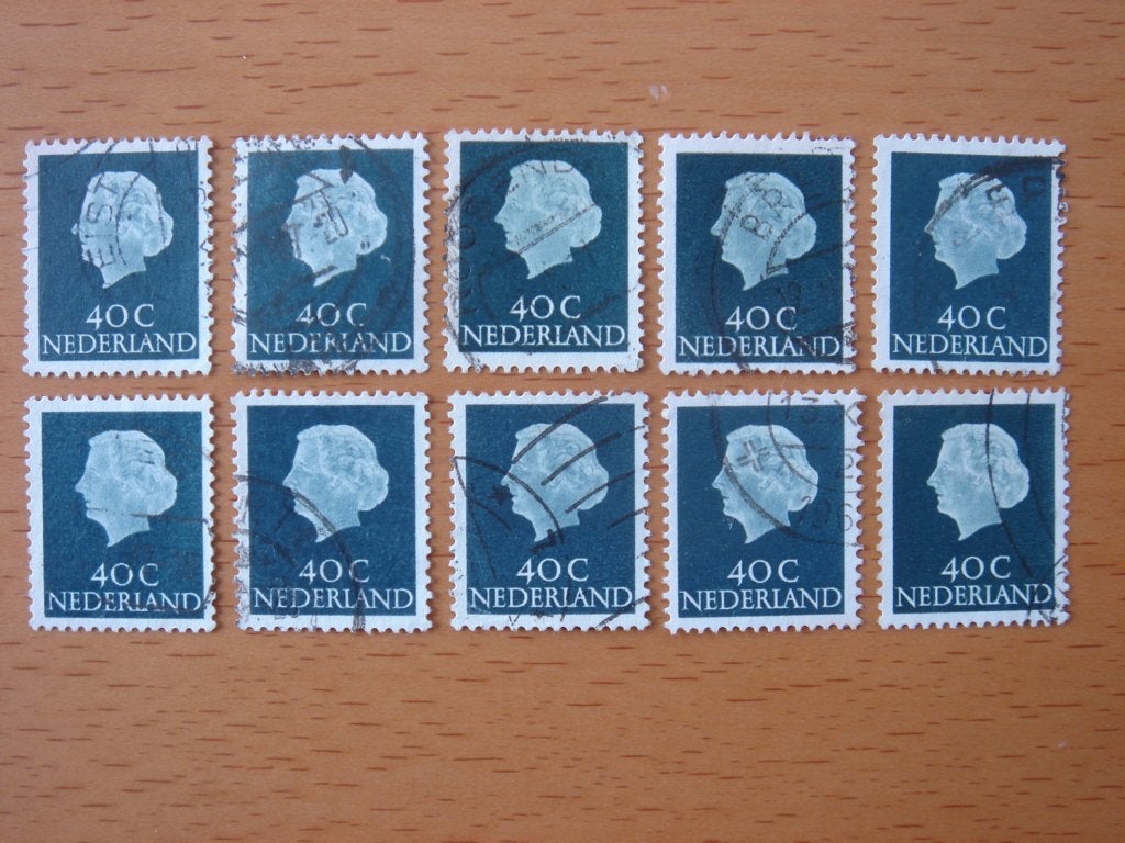 Juliana en profil 10x NVPH 627 – 40 cent Gestempeld, Ophalen of Verzenden, Na 1940, Gestempeld