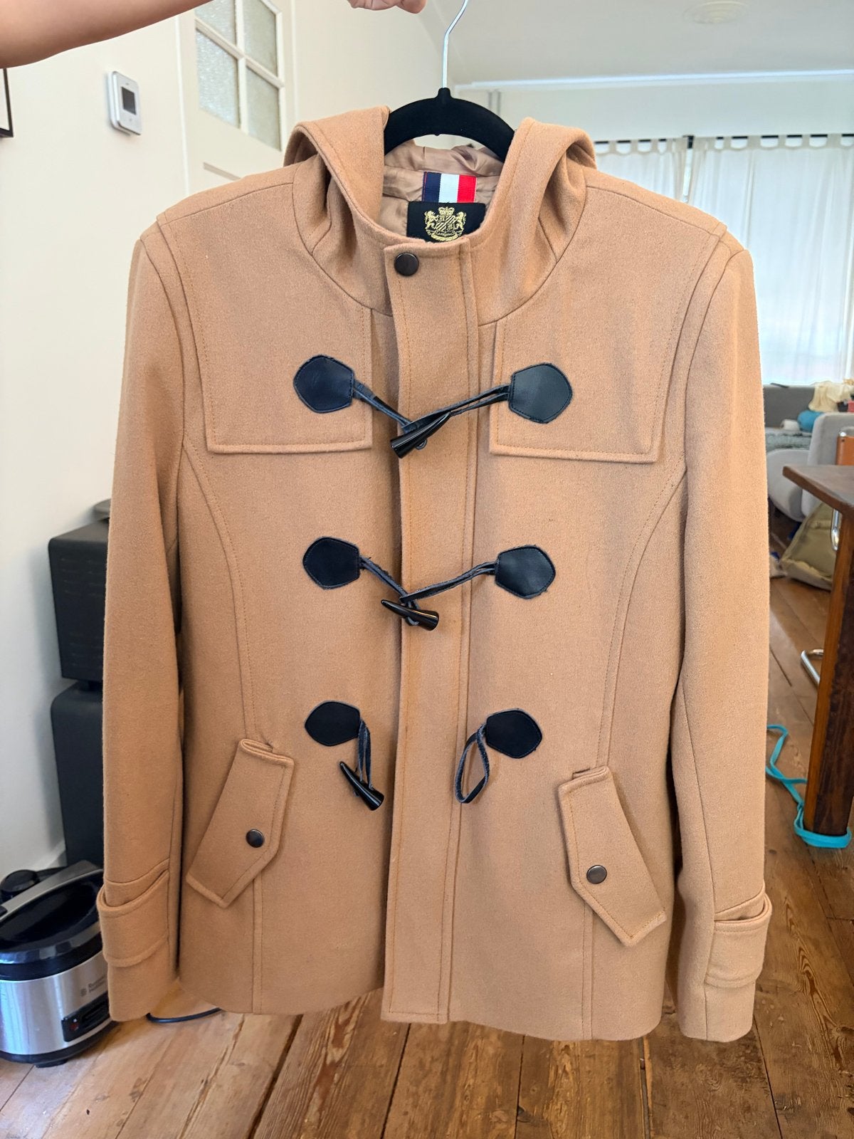 Stijlvolle Dufflecoat met Capuchon - Beige, Ophalen, Zo goed als nieuw, Maat 48/50 (M), Beige