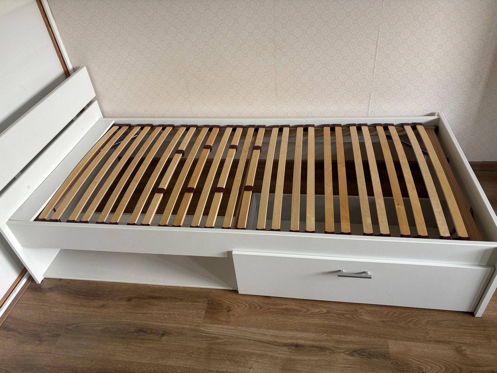 Eenpersoonsbed wit met lades - 90x200 cm, Ophalen, Overige materialen, 90 cm, Eenpersoons