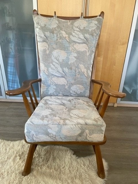 Vintage eiken salonstoel, Huis en Inrichting, Fauteuils, Ophalen, Gebruikt, Stof, Minder dan 50 cm