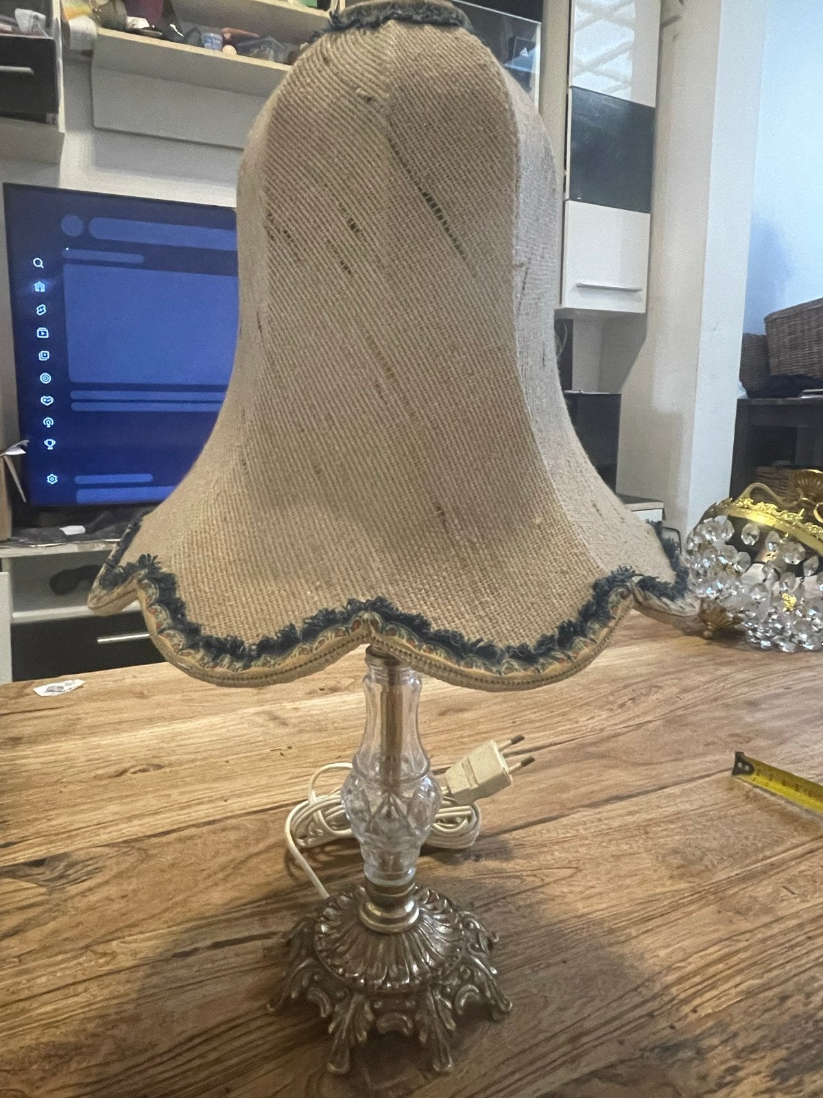 Antieke Tafellamp  Stoffen Kap - 45cm Hoog, Antiek en Kunst, Ophalen of Verzenden