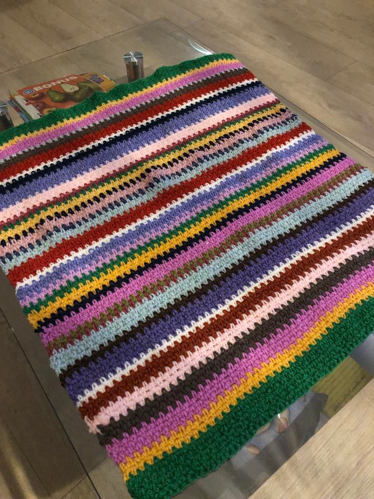 Handgemaakte kleed/sprei kleurrijk gestreept, Ophalen of Verzenden, Zo goed als nieuw, Overige kleuren, Vierkant