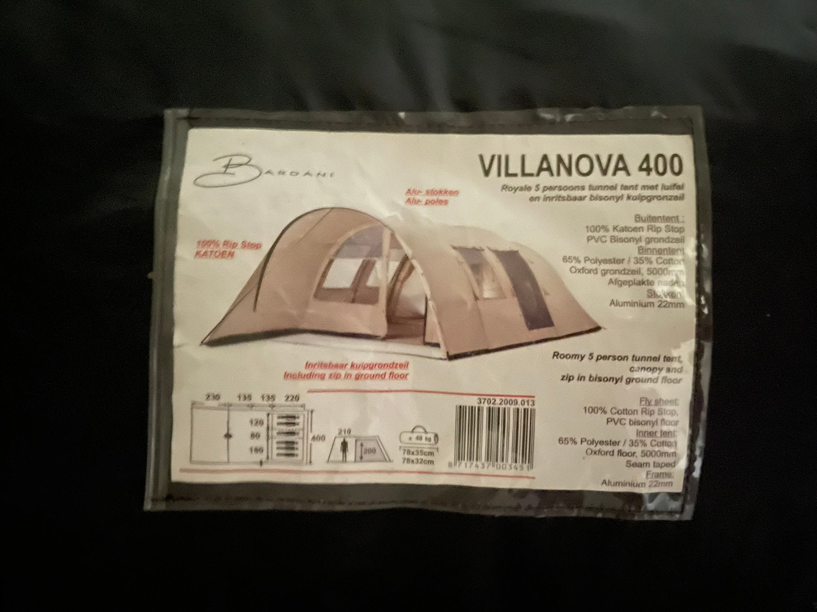 Bardani Villanova 400 5/6 persoons tent, Ophalen of Verzenden, Gebruikt