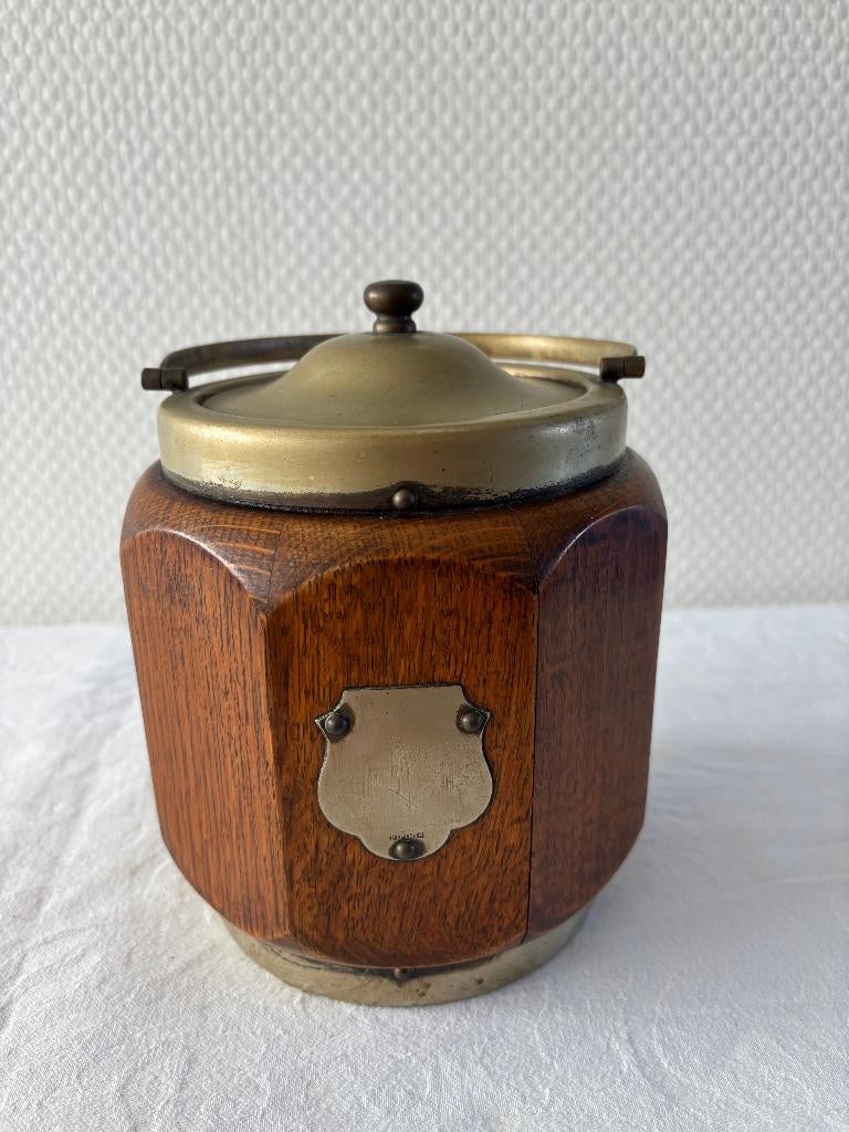 Antieke ijsklontjespot / koekjespot / tabakspot van hout., Ophalen of Verzenden