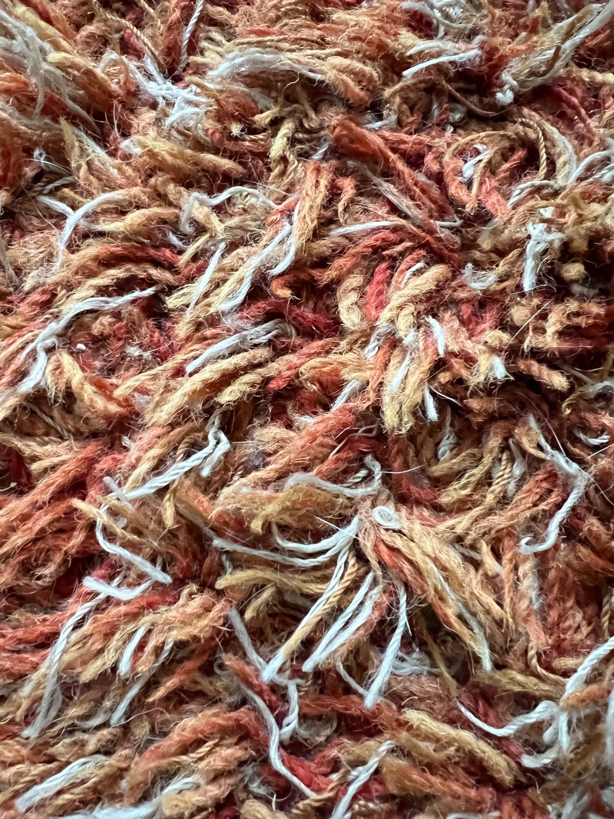 Bruin oranje hoogpolig wollen kleed 170x230, Bruin, 150 tot 200 cm, 200 cm of meer, Ophalen of Verzenden