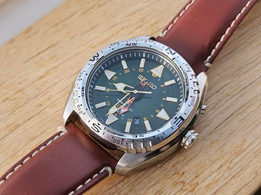 Seiko Prospex Kinetic Land GMT SUN051P1, Ophalen, Zo goed als nieuw, Leer, Seiko