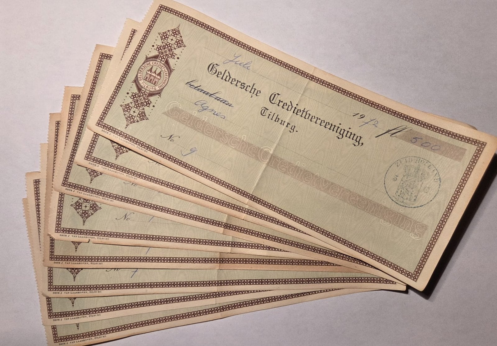 Bundel Geldersche Credietvereeniging Tilburg 1972, Ophalen of Verzenden, 1000 gulden, Setje