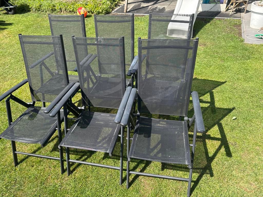 6x Verstelbare tuinstoelen (metaal), Tuin en Terras, Ophalen, Gebruikt, Metaal, Verstelbaar