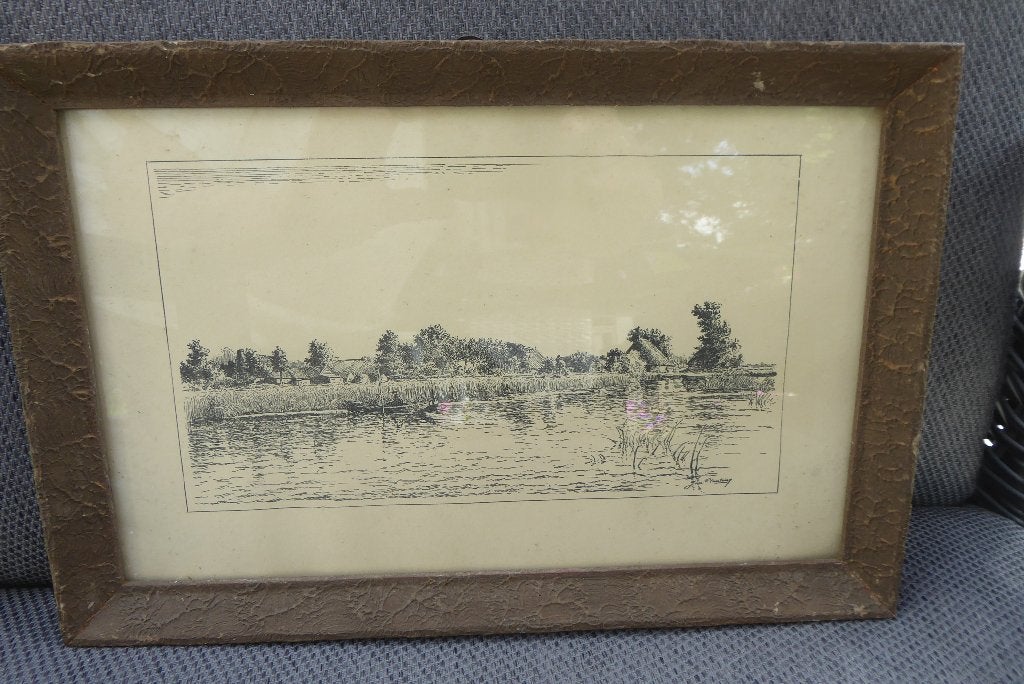 fraaie antieke pentekening J.Planting, omgeving Drachten, Ophalen of Verzenden