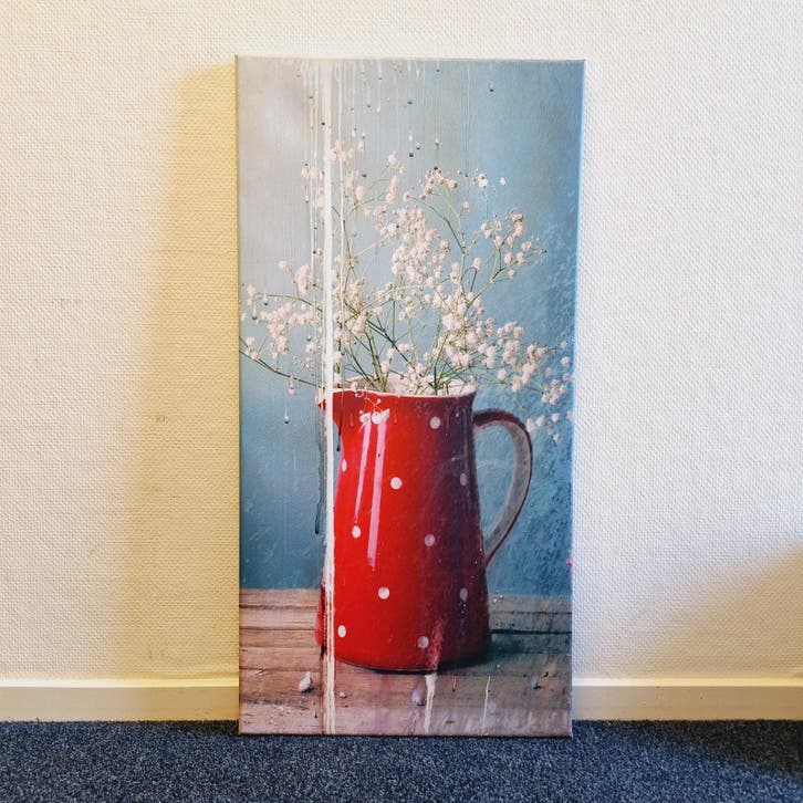 Canvas Schilderij met Rode Kan & Bloemen
