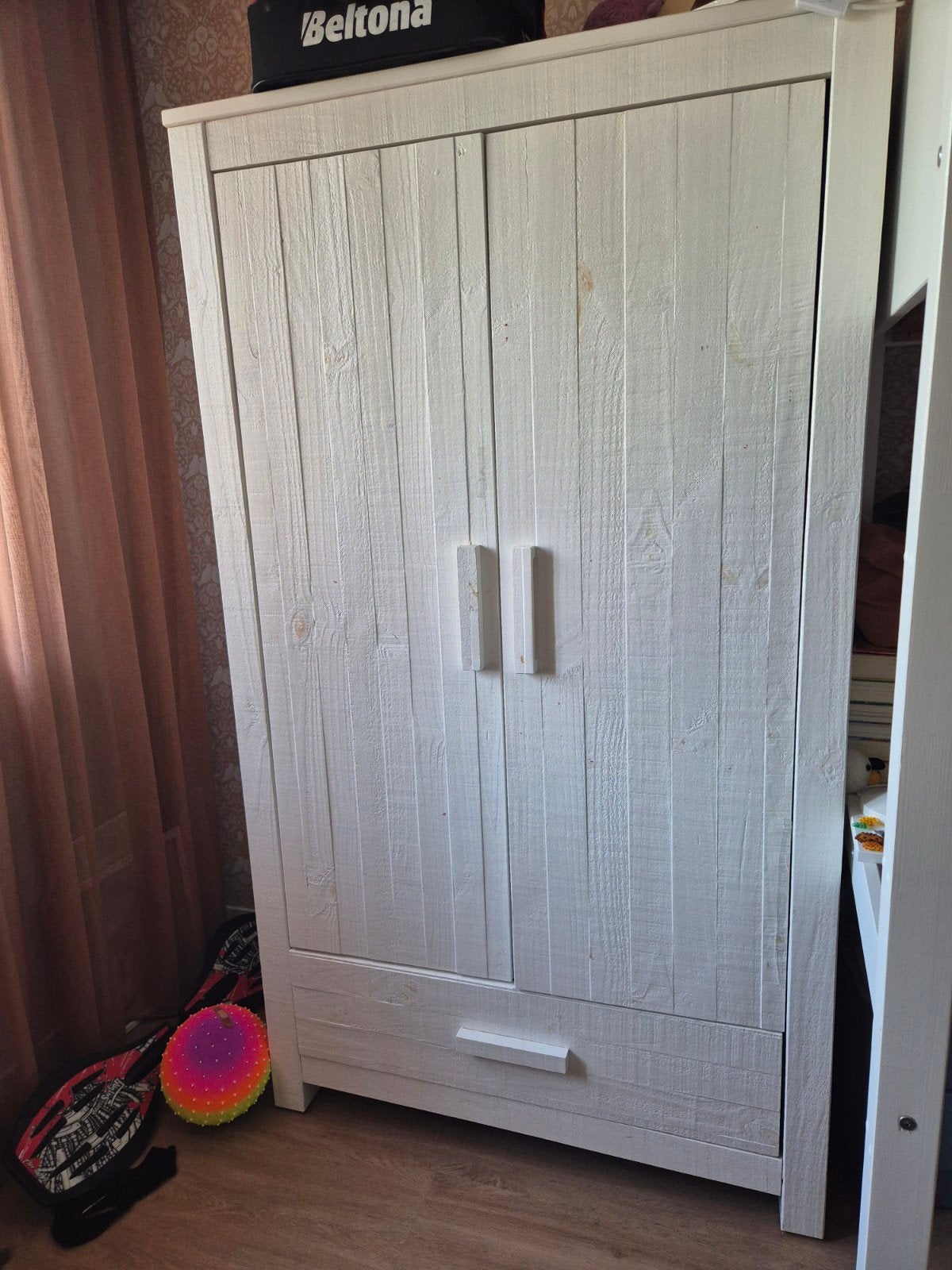 Stevige houten kledingkast, wit, Ophalen, Gebruikt, 50 tot 70 cm, 105 cm of meer