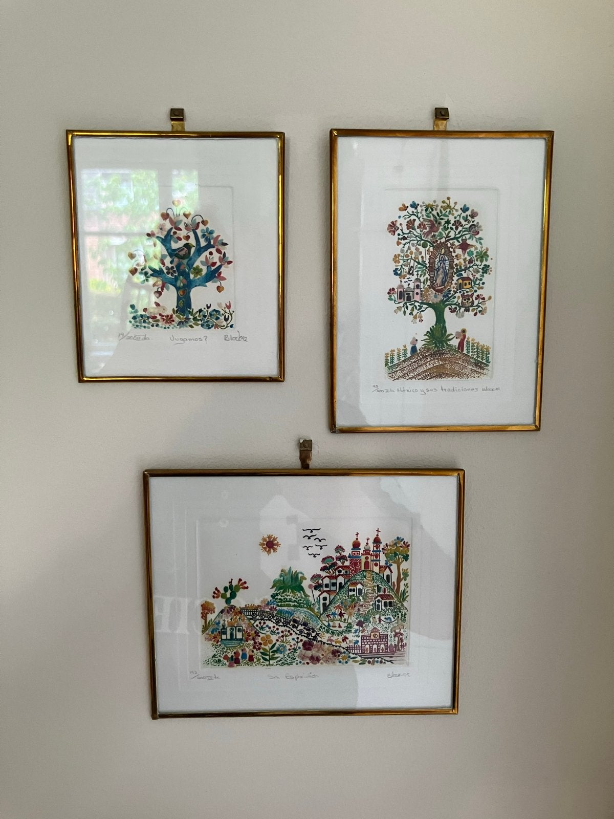 Set van 3 ingelijste Mexicaanse kunstwerken, Ophalen of Verzenden