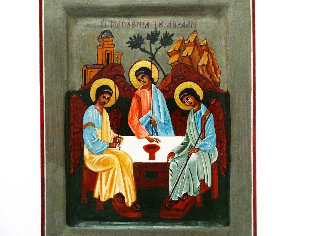 De Heilige Drie Eenheid handgeschilderd aureool goudverguld, Antiek en Kunst, Ophalen of Verzenden