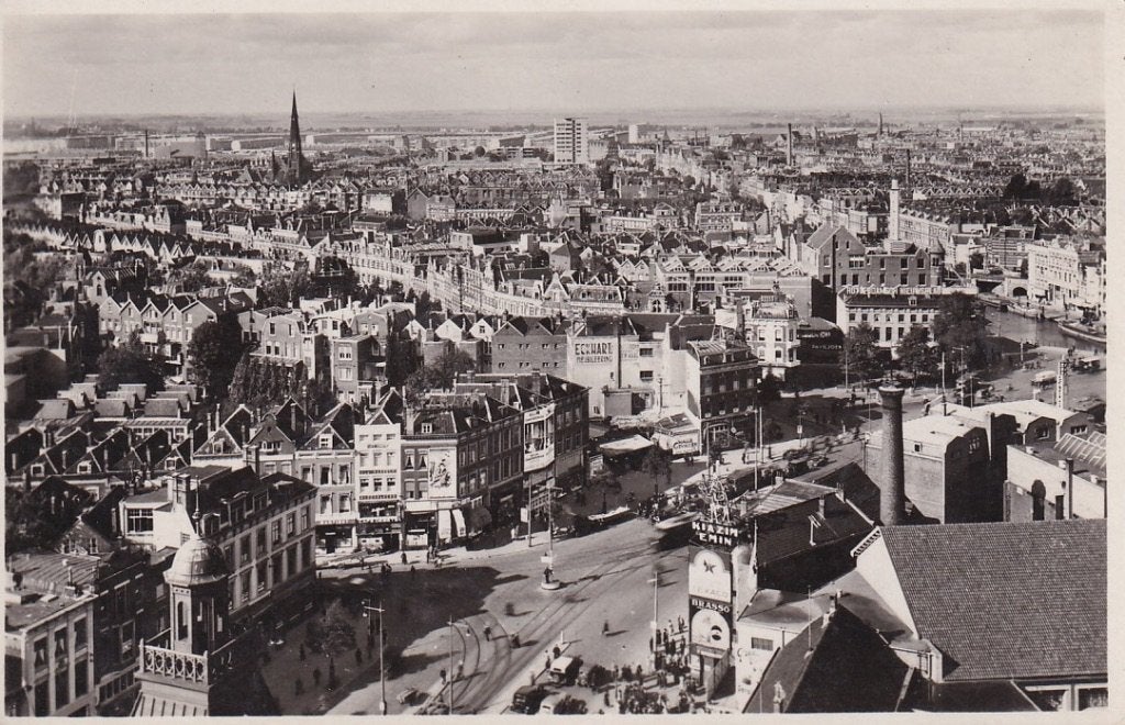 755E Rotterdam Coolsingel vanuit Stadhuis, panorama met ...., Ophalen of Verzenden, 1920 tot 1940, Ongelopen, Zuid-Holland