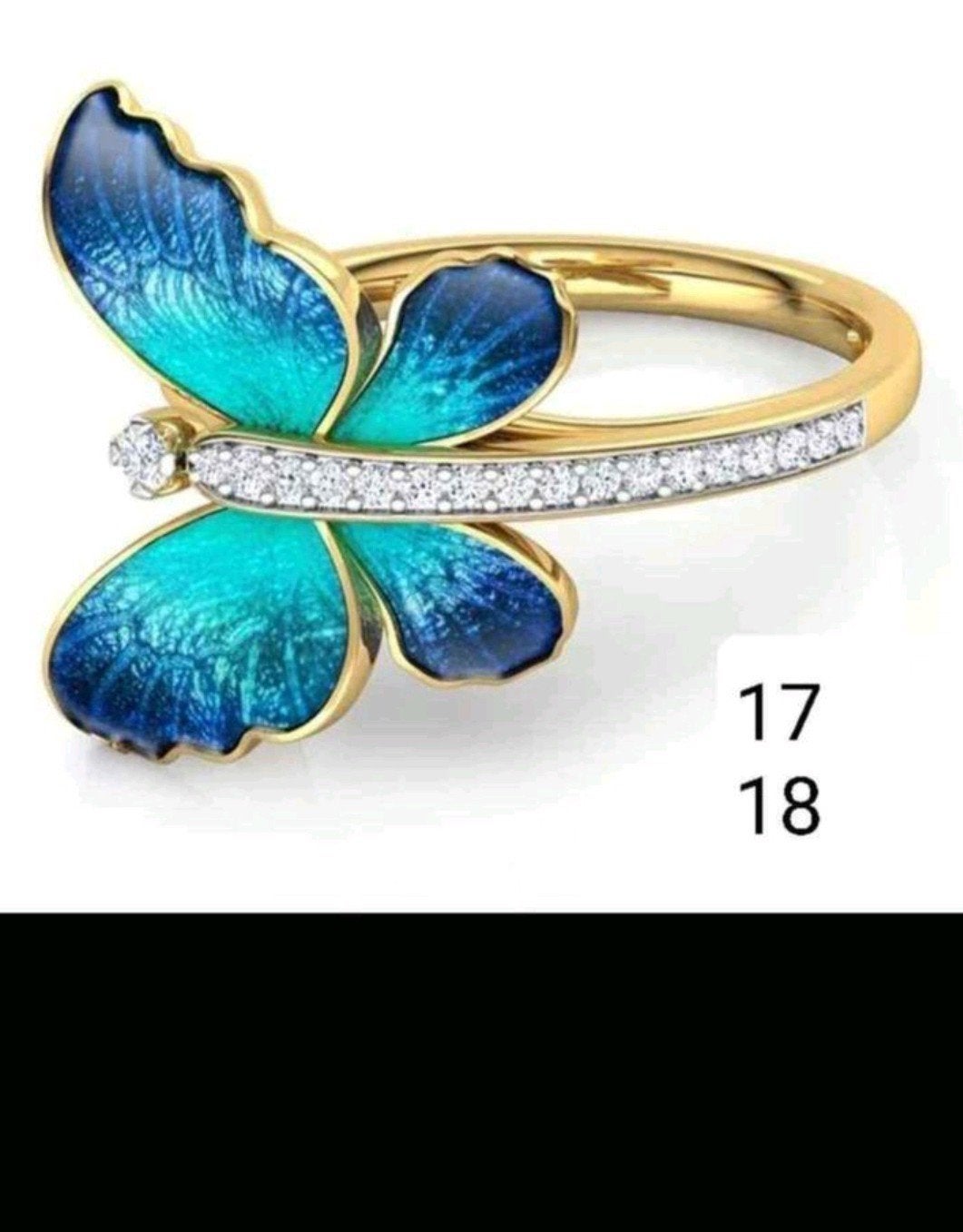 Nieuwe gouden ring met vlinder en kristallen, Overige materialen, Nieuw, Ophalen of Verzenden, 17 tot 18