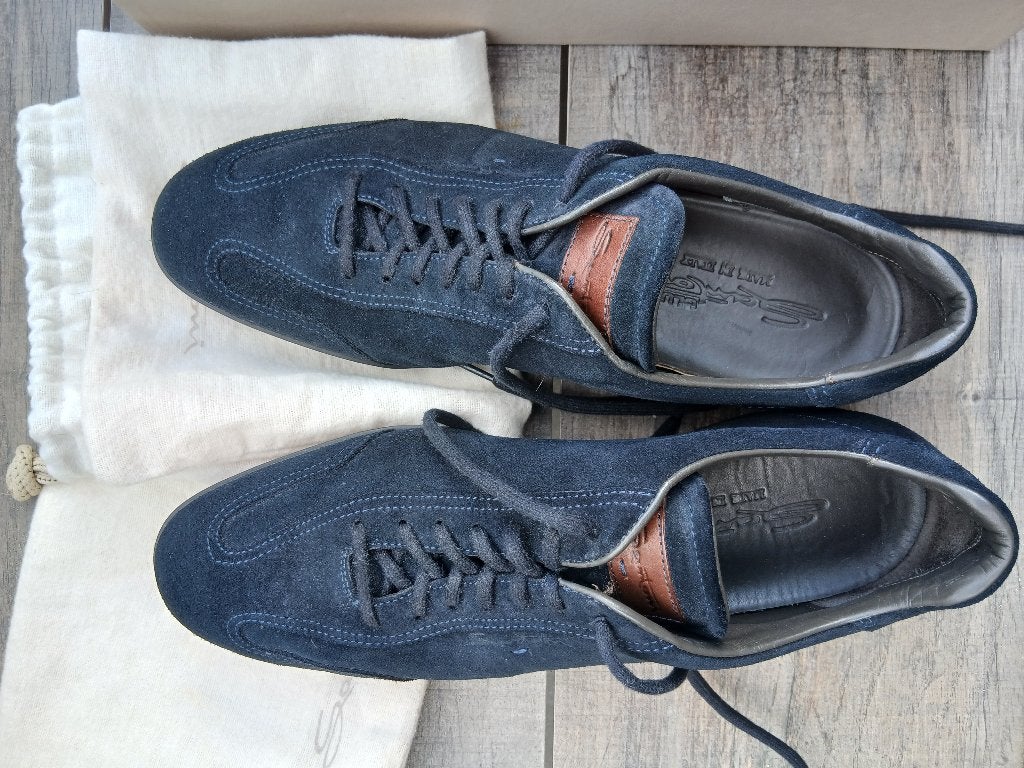 Santoni heren suede d. blauw M41, Blauw, Boots, Ophalen of Verzenden, Zo goed als nieuw