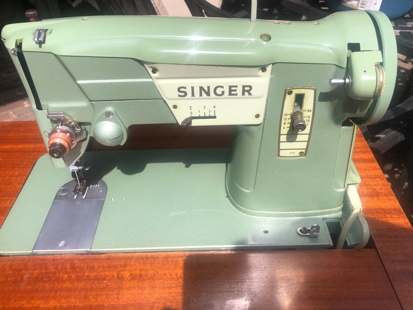 Antieke Singer 327K Naaimachine - Turquoise - Onderdelen/Opk, Ophalen of Verzenden