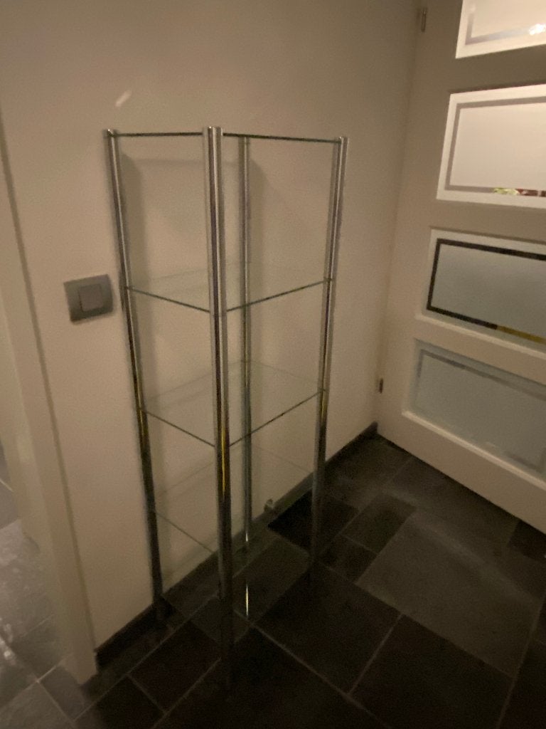 GLAZEN KASTJE 4 GLAZEN PLATEN/CHROOM, Huis en Inrichting, Ophalen, Zo goed als nieuw