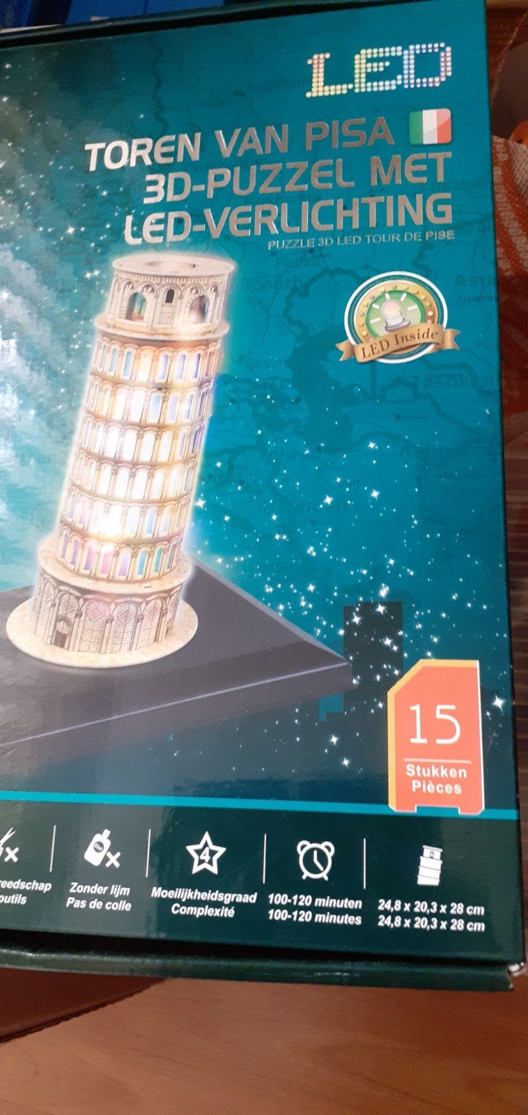 3D puzzel toren van pisa met LED verlichting, Hobby en Vrije tijd, Ophalen of Verzenden, Minder dan 500 stukjes, Zo goed als nieuw