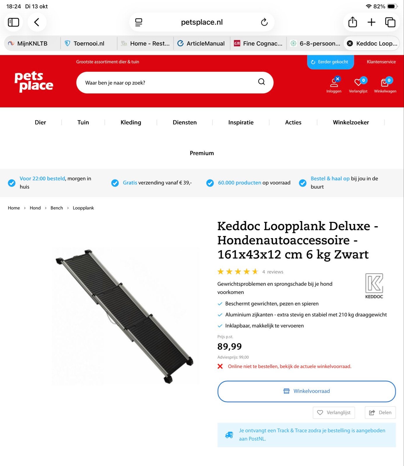 Keddoc Loopplank Deluxe - Honden 161x43x12 cm 6 kg Zwart, Ophalen, Zo goed als nieuw