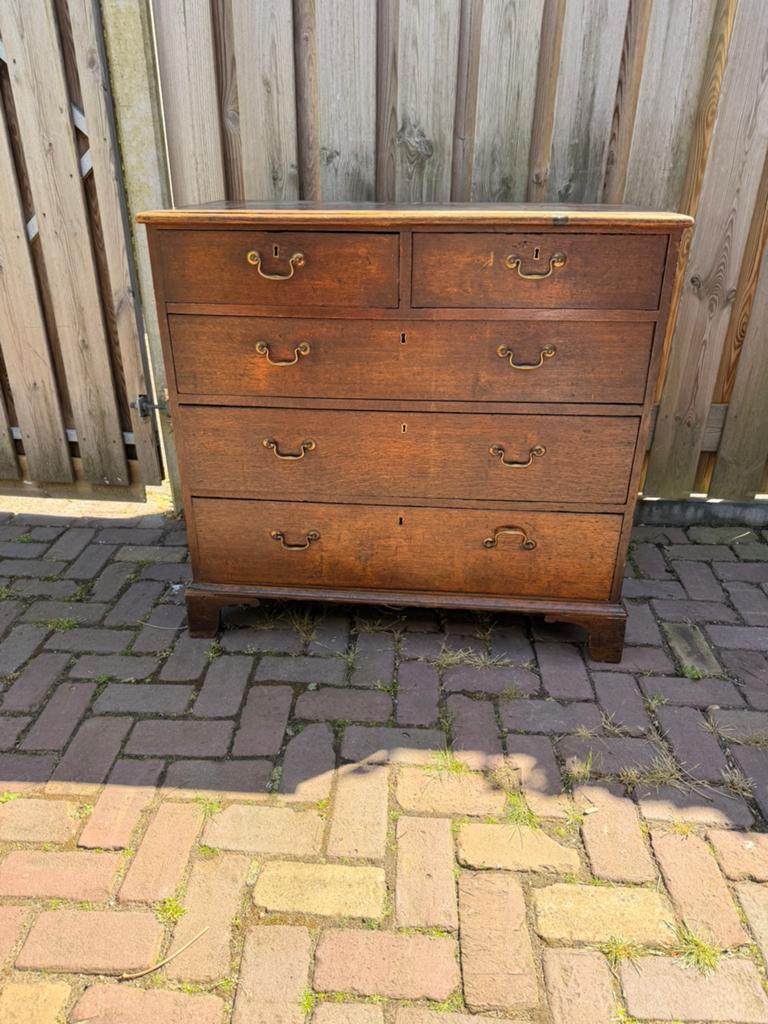 Antieke Eiken Commode met Vijf Laden, Antiek en Kunst, Ophalen of Verzenden