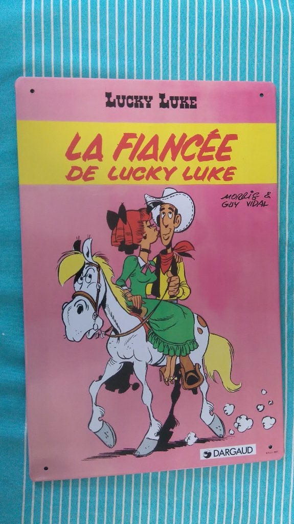 Lucky Luke de verloofde van blikken bord Franse uitgave, Verzamelen, Ophalen of Verzenden, Overige figuren, Zo goed als nieuw