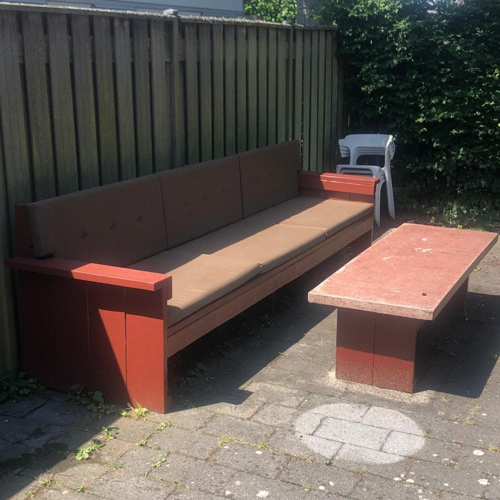 Grote tuinbank met tafel GRATIS, Ophalen, Gebruikt, Hout