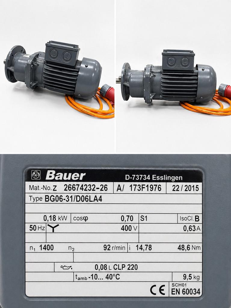 Bauer Tandwielmotor BG06-31/D06LA4 0.18kW 92RPM NIEUW, Duitsland, Not available, Nieuw, Ophalen of Verzenden