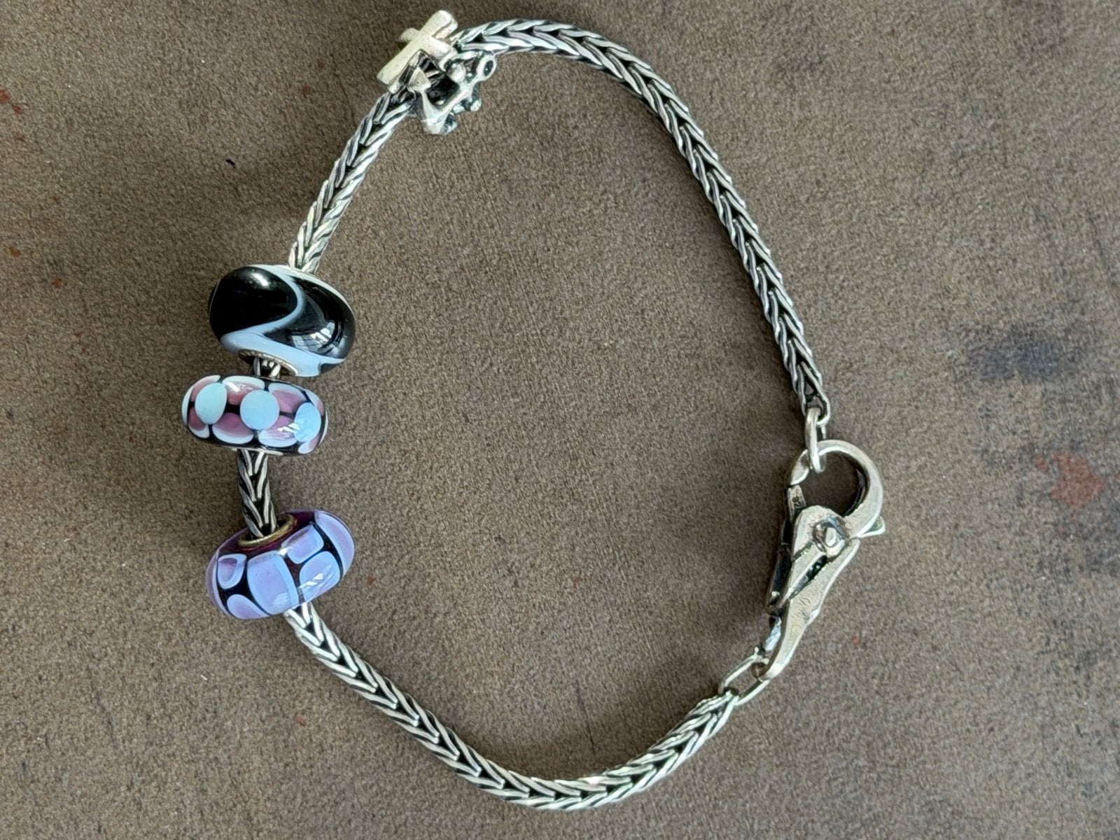 Trollbeads armband met zilveren slot en glaskralen, Sieraden, Tassen en Uiterlijk, Armbanden, Ophalen of Verzenden, Gebruikt, Zilver