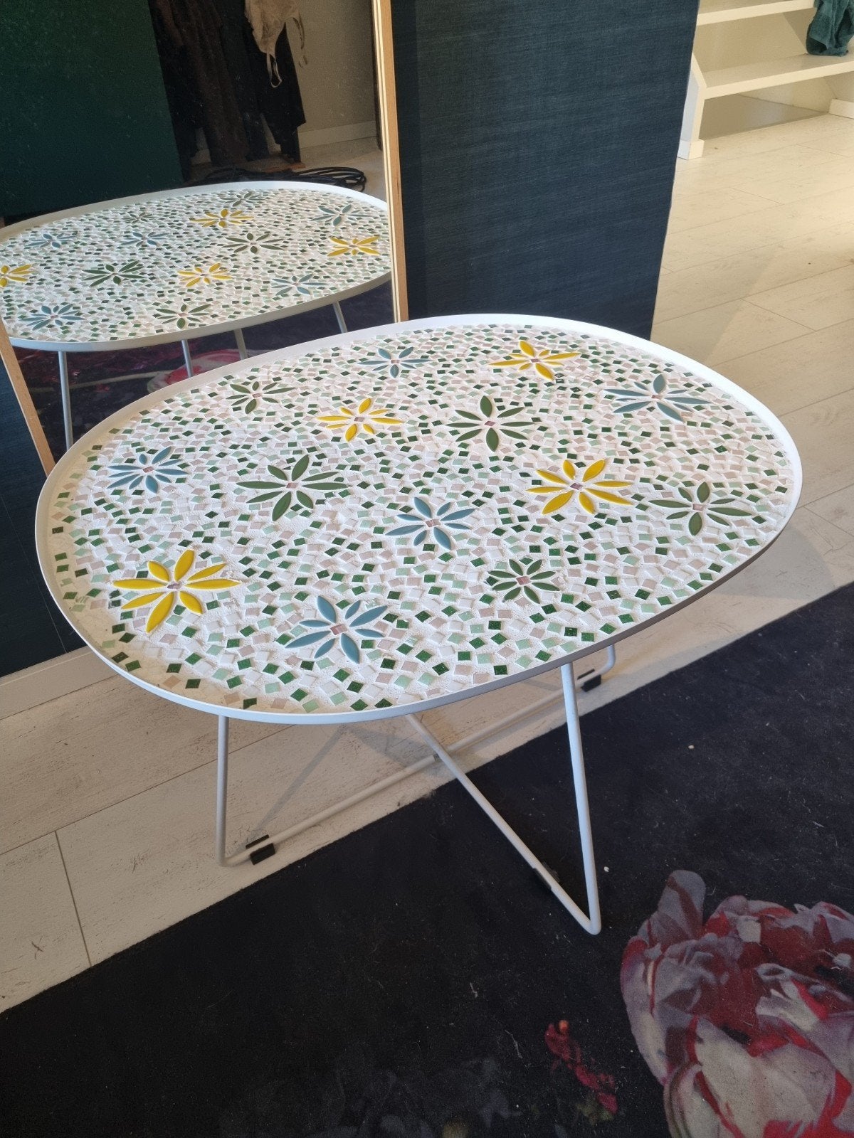 Unieke mozaïek bijzettafel / salontafel, Ophalen, Minder dan 45 cm, Metaal of Aluminium, 55 tot 75 cm
