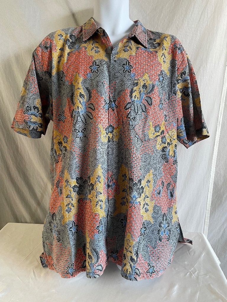 Batik heren overhemd korte mouwen XXL – kleurrijk dessin, Ophalen of Verzenden, Gedragen, Meerkleurig, Halswijdte 43/44 (XL)