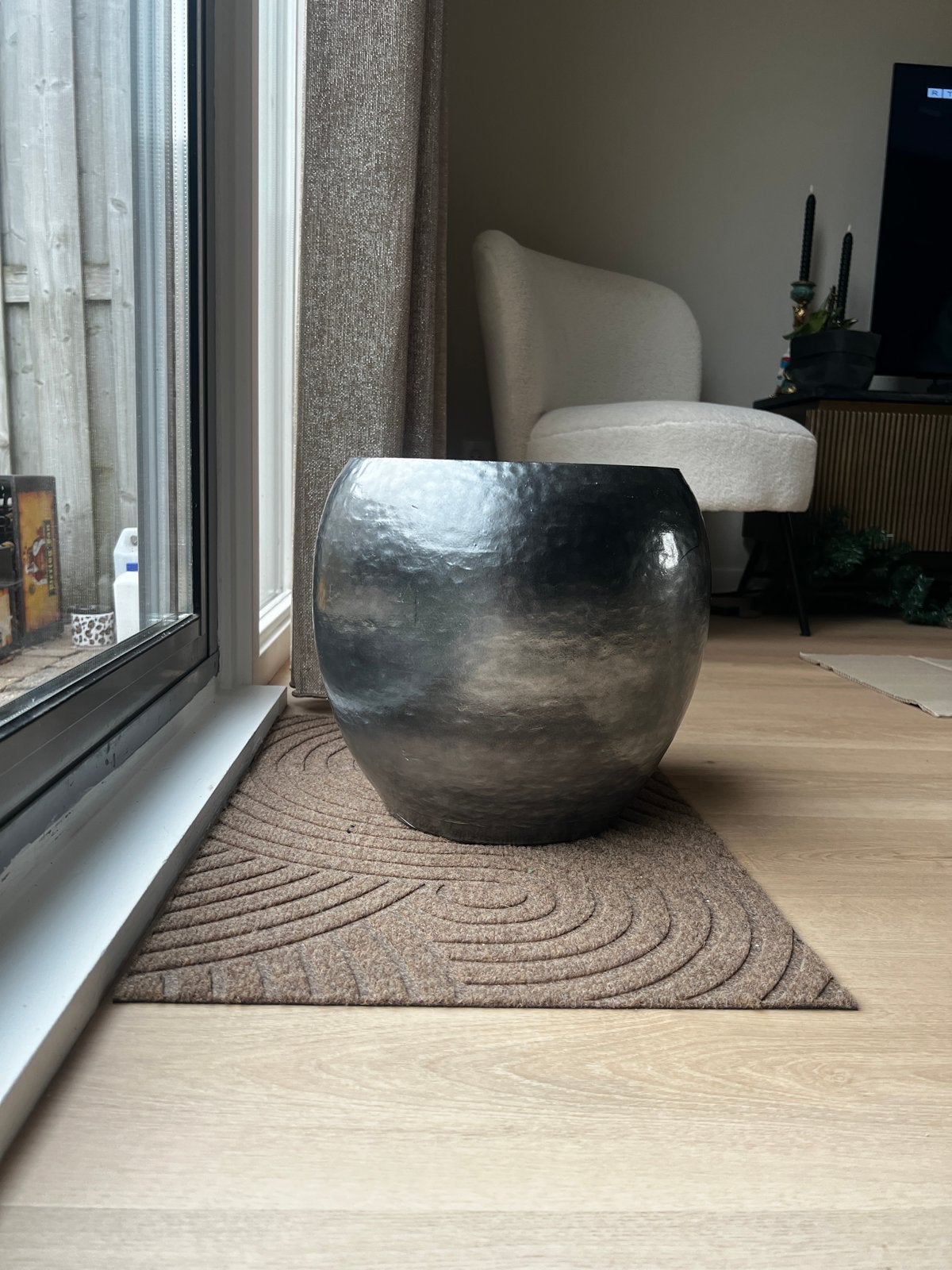 Grote donkergrijze glimmende bloempot/plantenbak, Ophalen, Gebruikt, Overige kleuren, Overige materialen