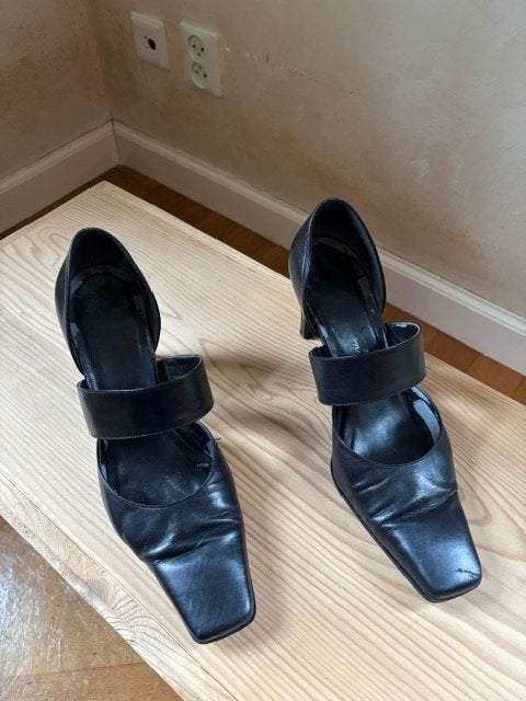 Zwarte open schoenen met hoge hak - Maat 39, Zwart, Ophalen of Verzenden, Schoenen met hoge hakken, Gedragen