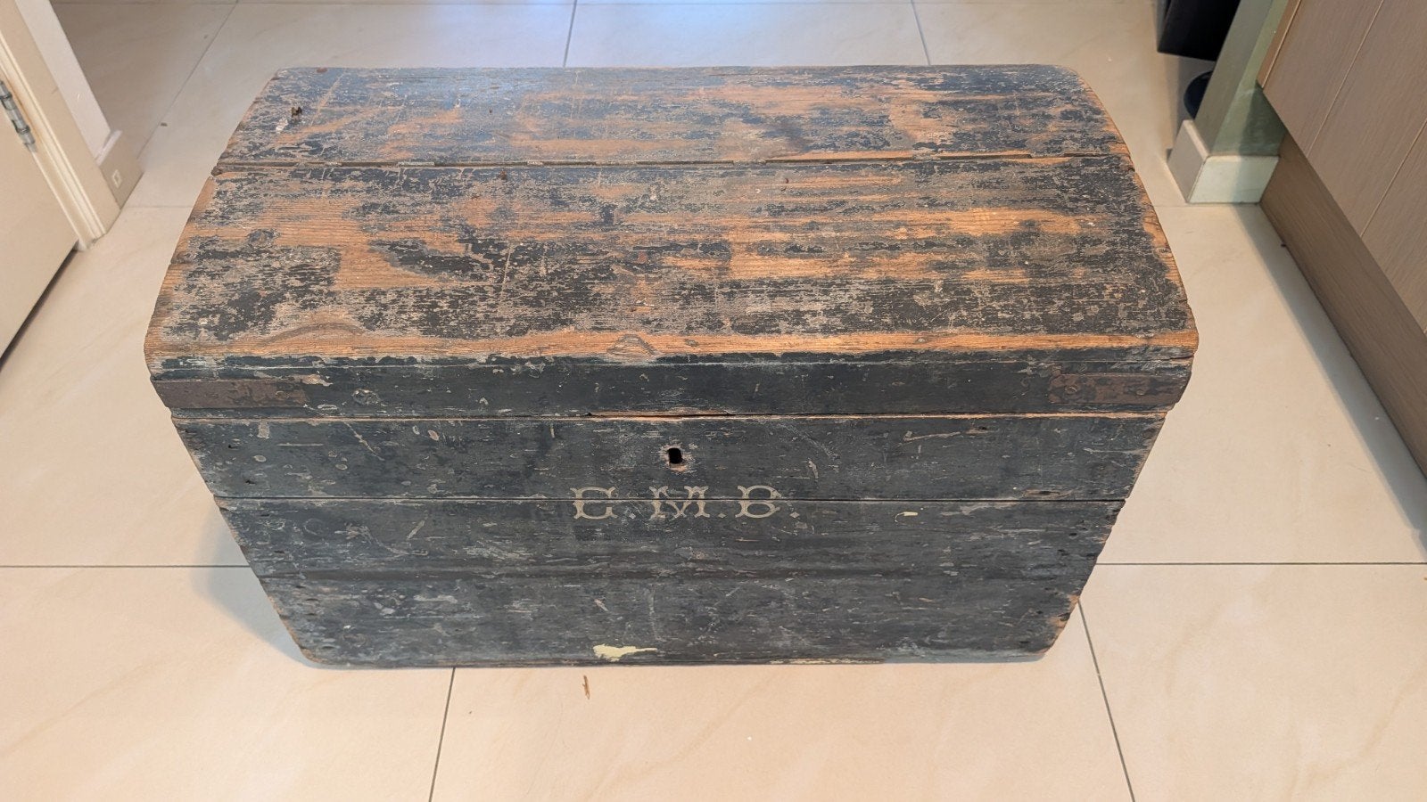 Oude Zwarte Houten Kist - 70x36x43 cm, Ophalen, Gebruikt, Minder dan 50 cm, 5 – 50