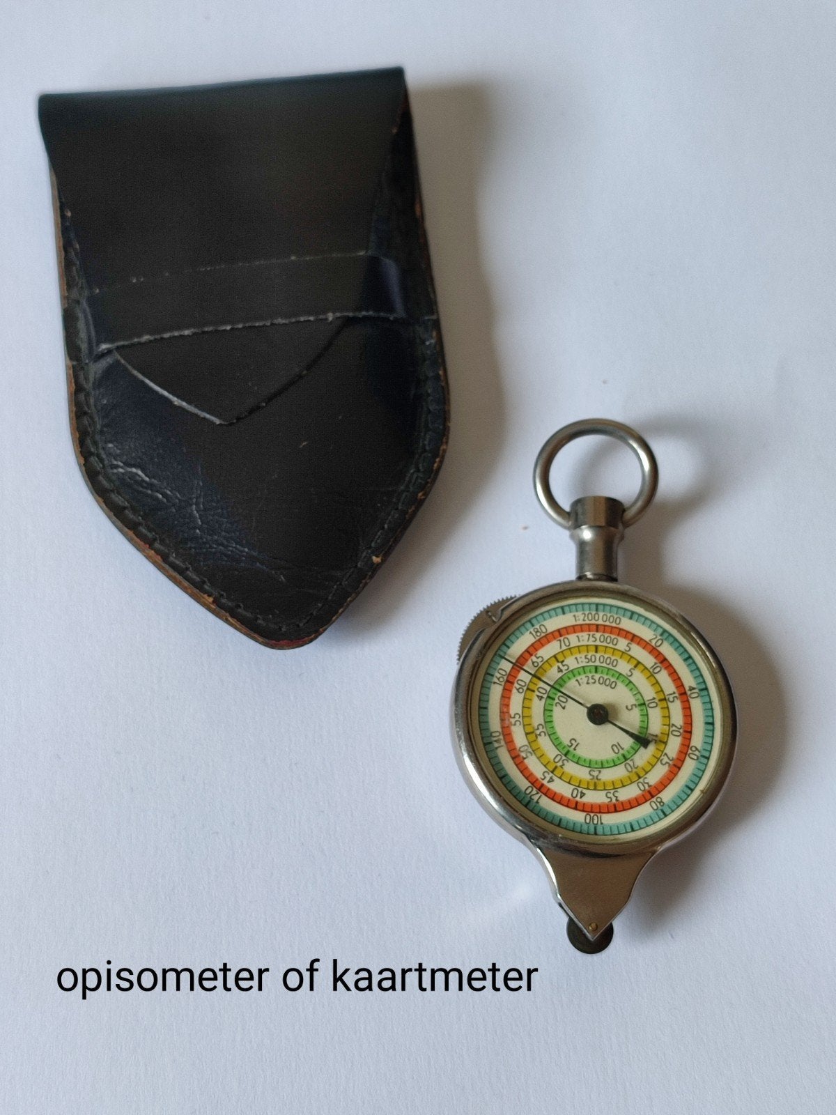 Kaartmeter / Opisometer met lederen opbergtasje, Ophalen of Verzenden
