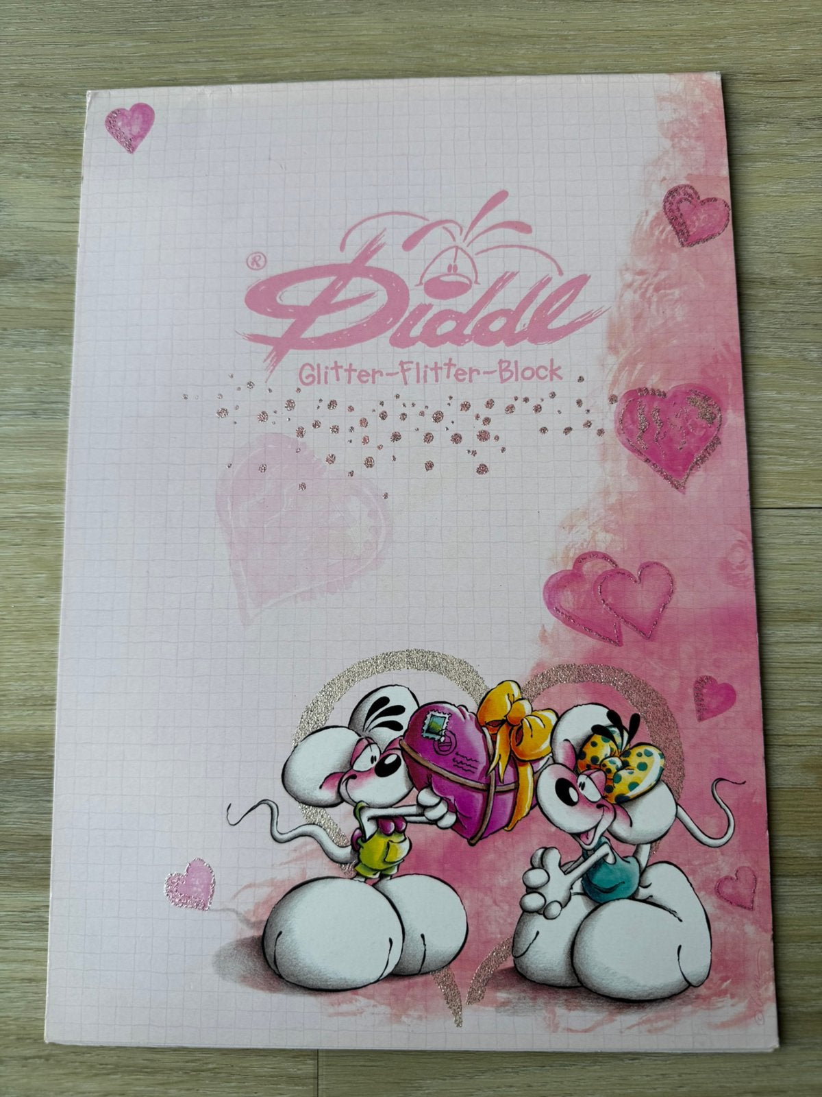 Diddl Glitter-Flitter-Block A4 2 originele blaadjes vintage, Verzamelen, Diddl, Verzenden, Zo goed als nieuw, Papier, Kaart of Schrift