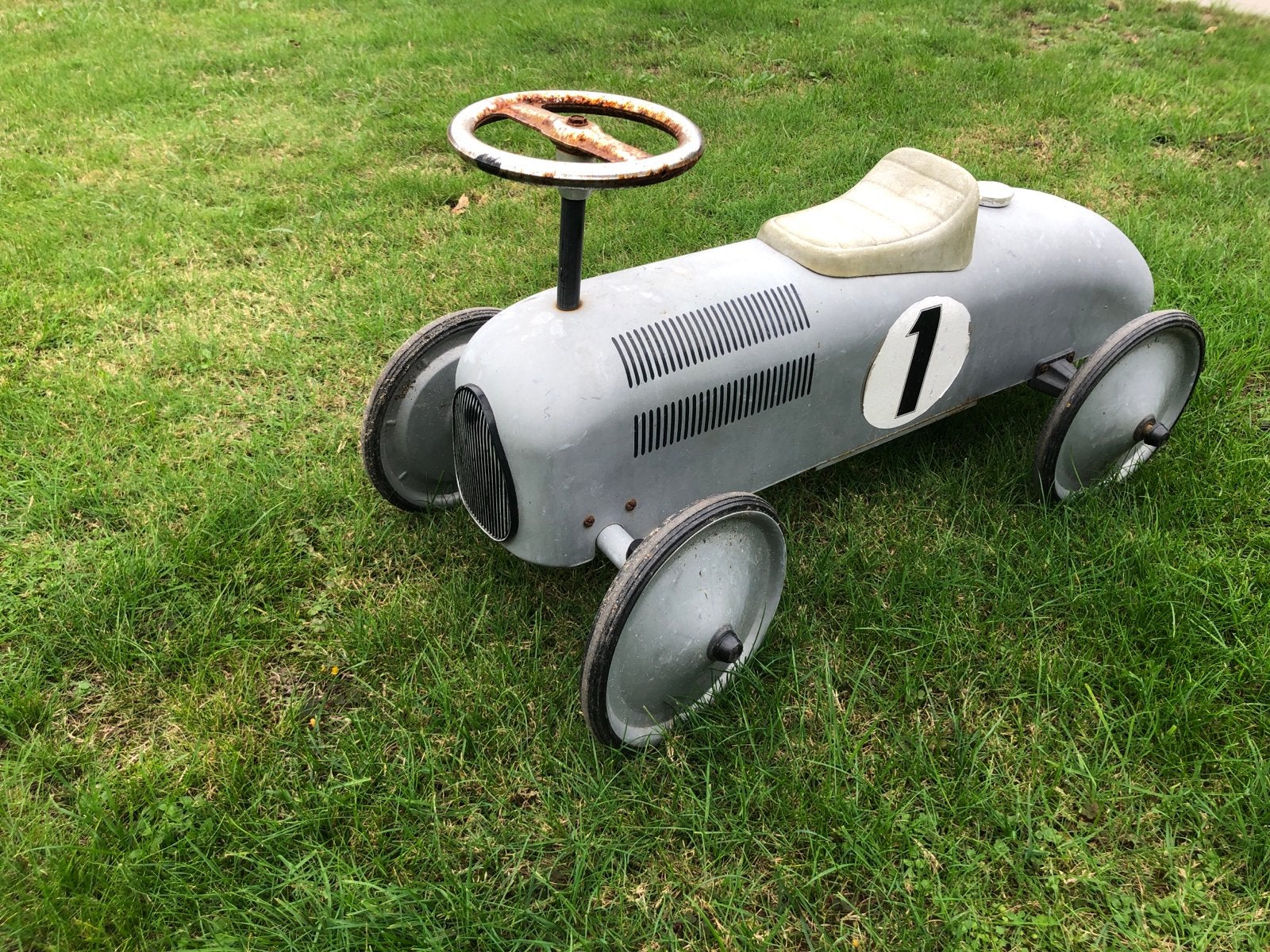 Vintage loopauto - Grijs met nummer 1, Ophalen of Verzenden, Gebruikt