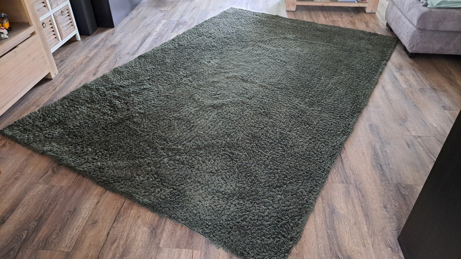 Hoogpolig donkergroen tapijt - 2x3 meter, Ophalen, Rechthoekig, 200 cm of meer, 200 cm of meer