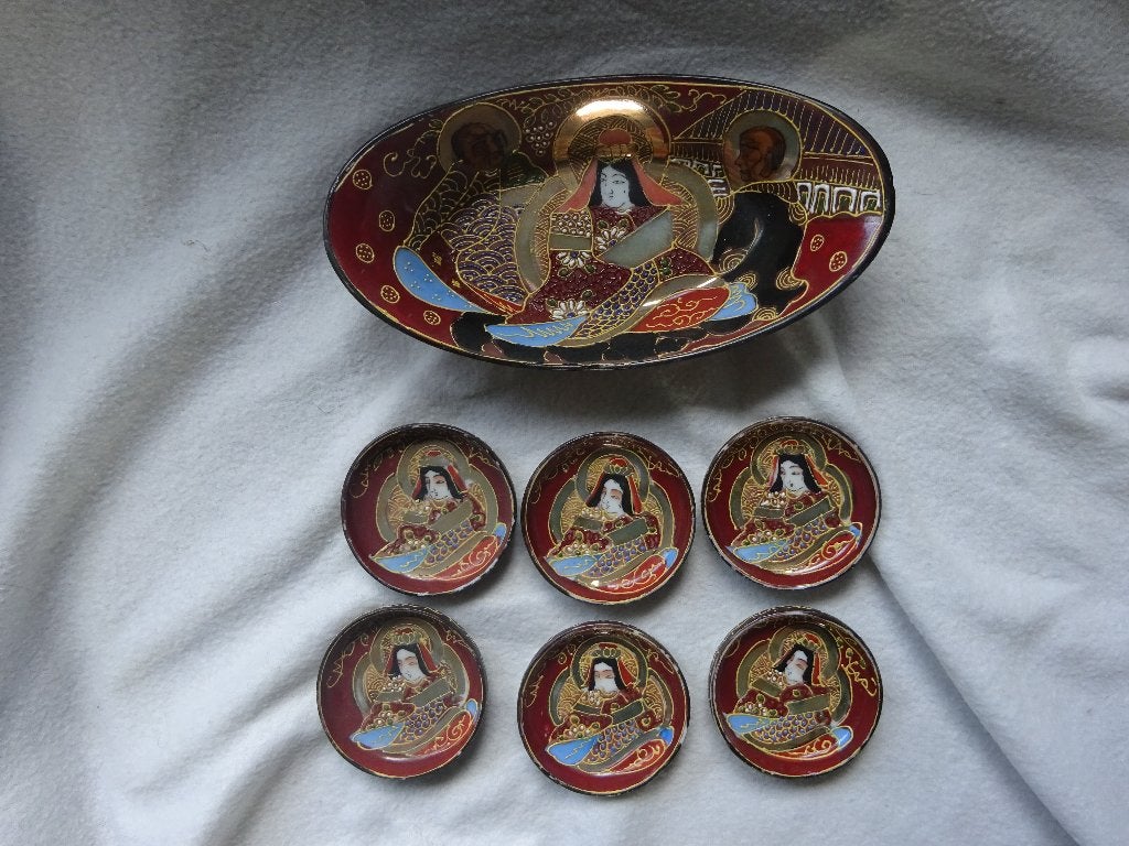 Satsuma schaal japan met  6 kleine schaaltjes., Ophalen of Verzenden