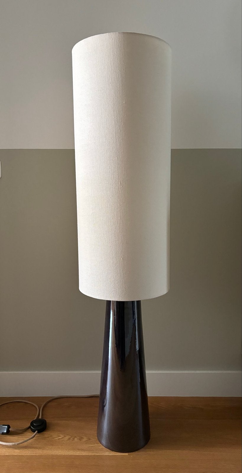 HKliving Cone vloerlamp XL bruin met naturel kap, Ophalen, Gebruikt, Keramiek, E27 (groot)