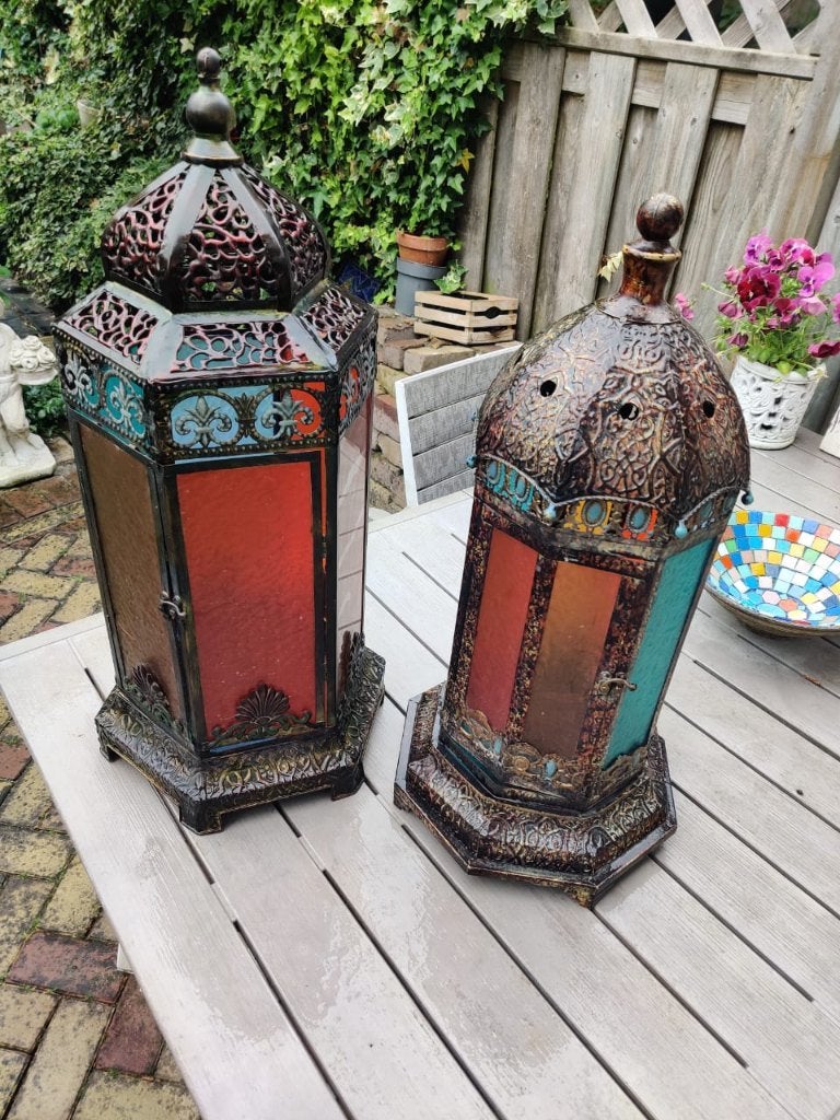 Set Exclusieve Oosterse Sfeerlantaarns met gekleurd Glas, Ophalen